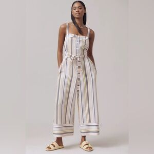 Anthropologie Maeve Easy Sleeveless Shirting Striped Jumpsuit Size M NWT